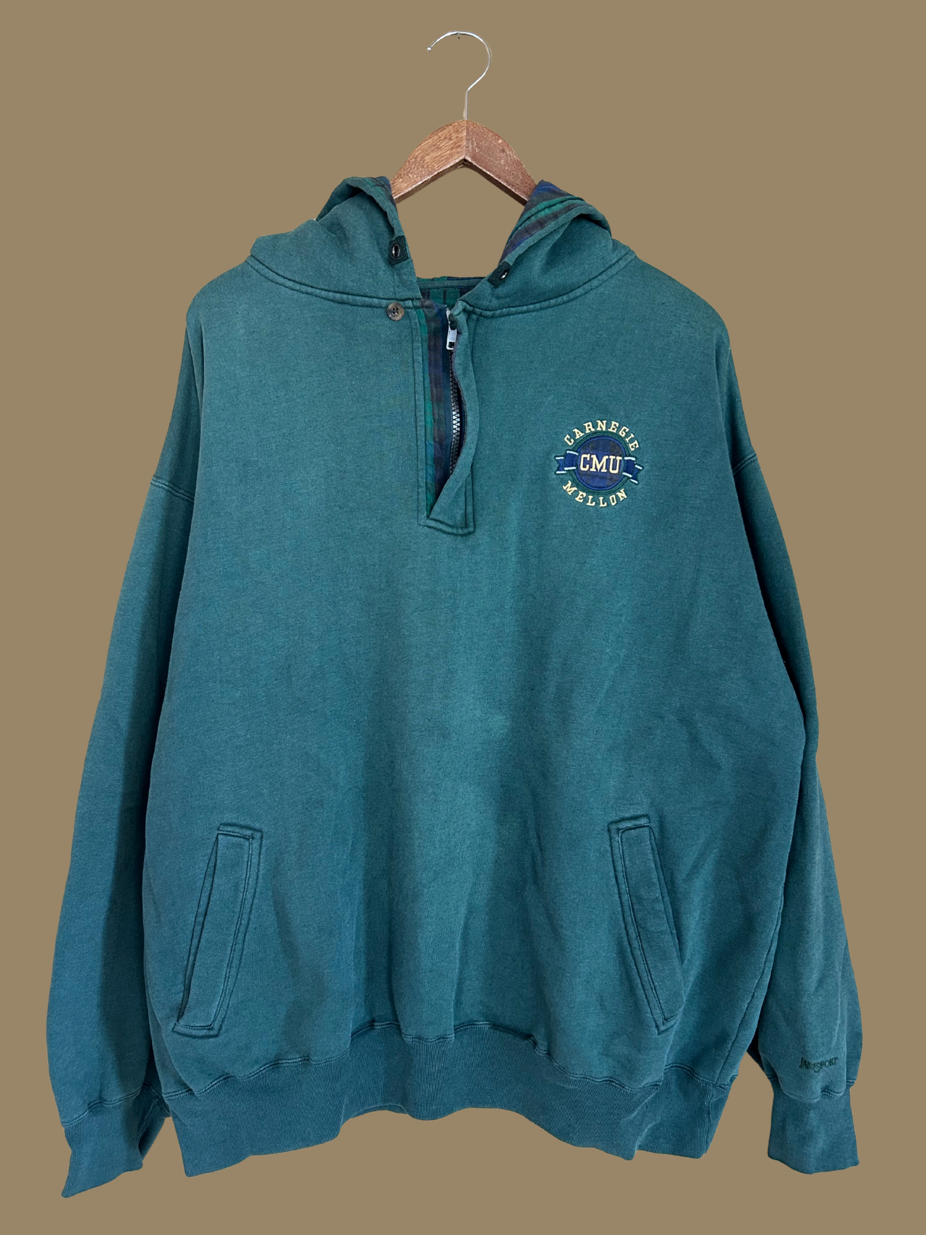 90s Plaid Quarter Zip Hoodie - L/XL