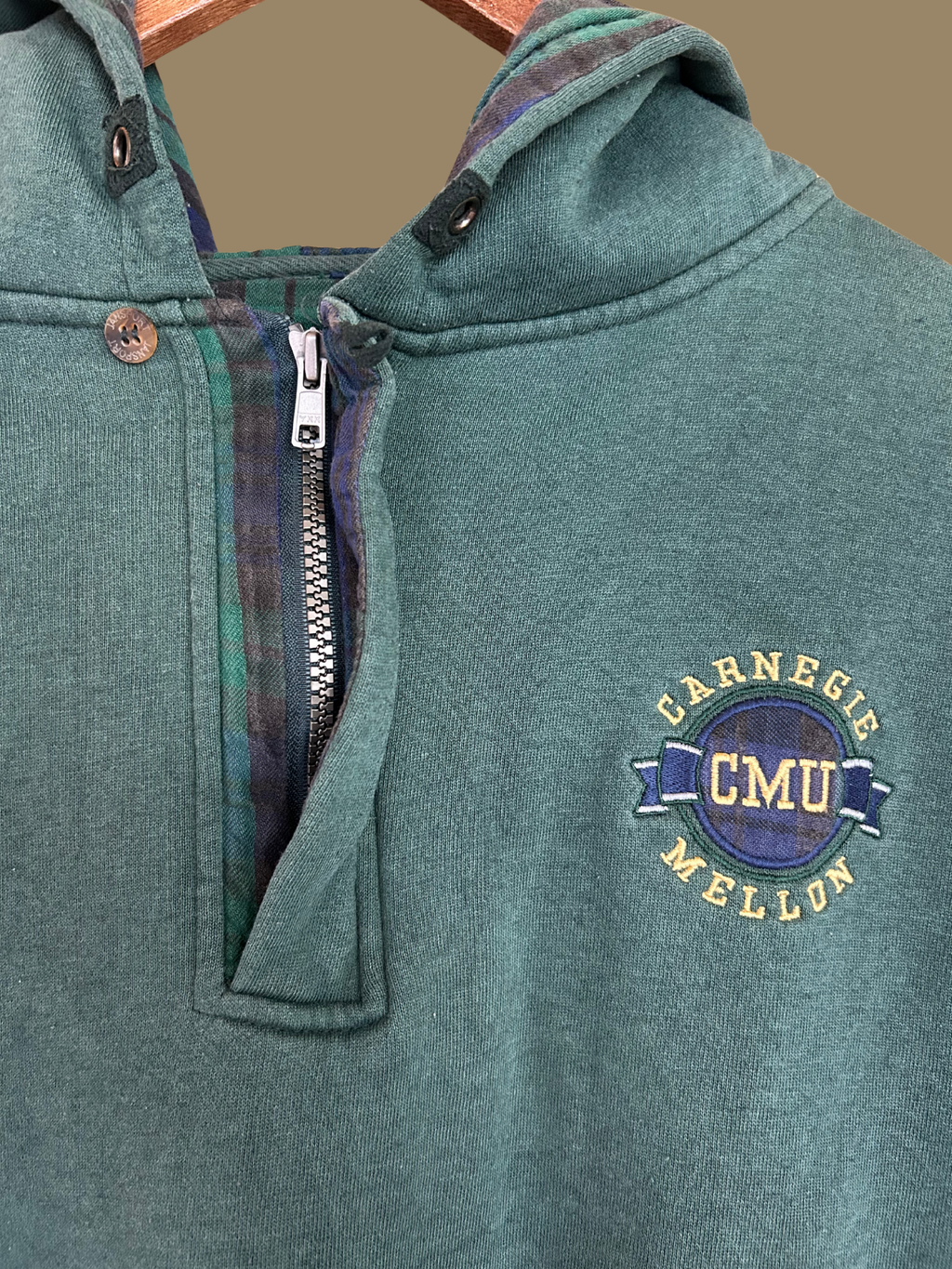 90s Plaid Quarter Zip Hoodie - L/XL