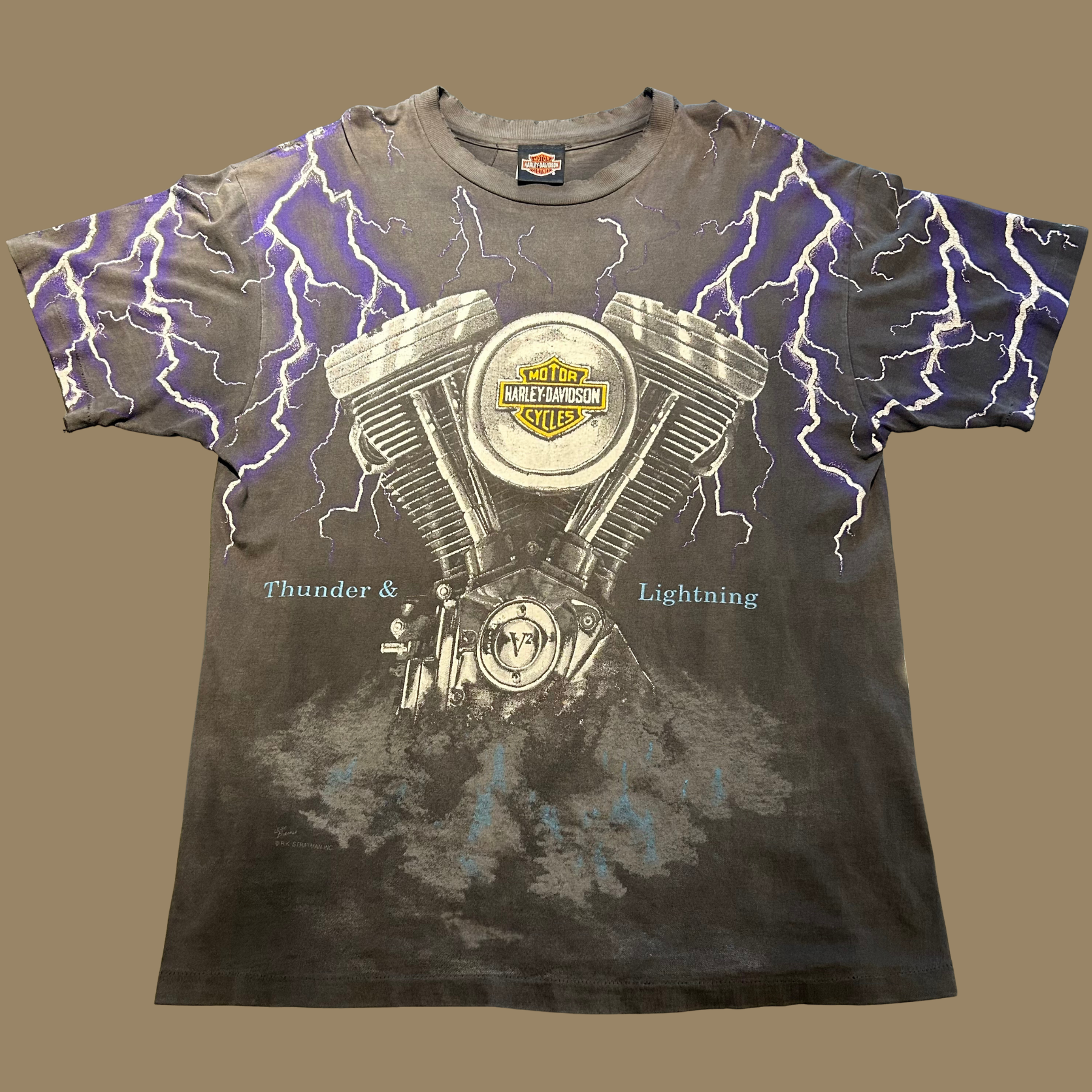 90s Faded Harley Davidson Thunder & Lightning Shirt - L/XL