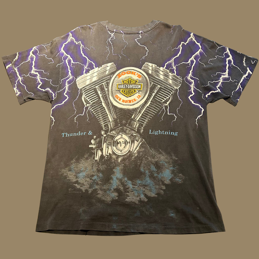 90s Faded Harley Davidson Thunder & Lightning Shirt - L/XL