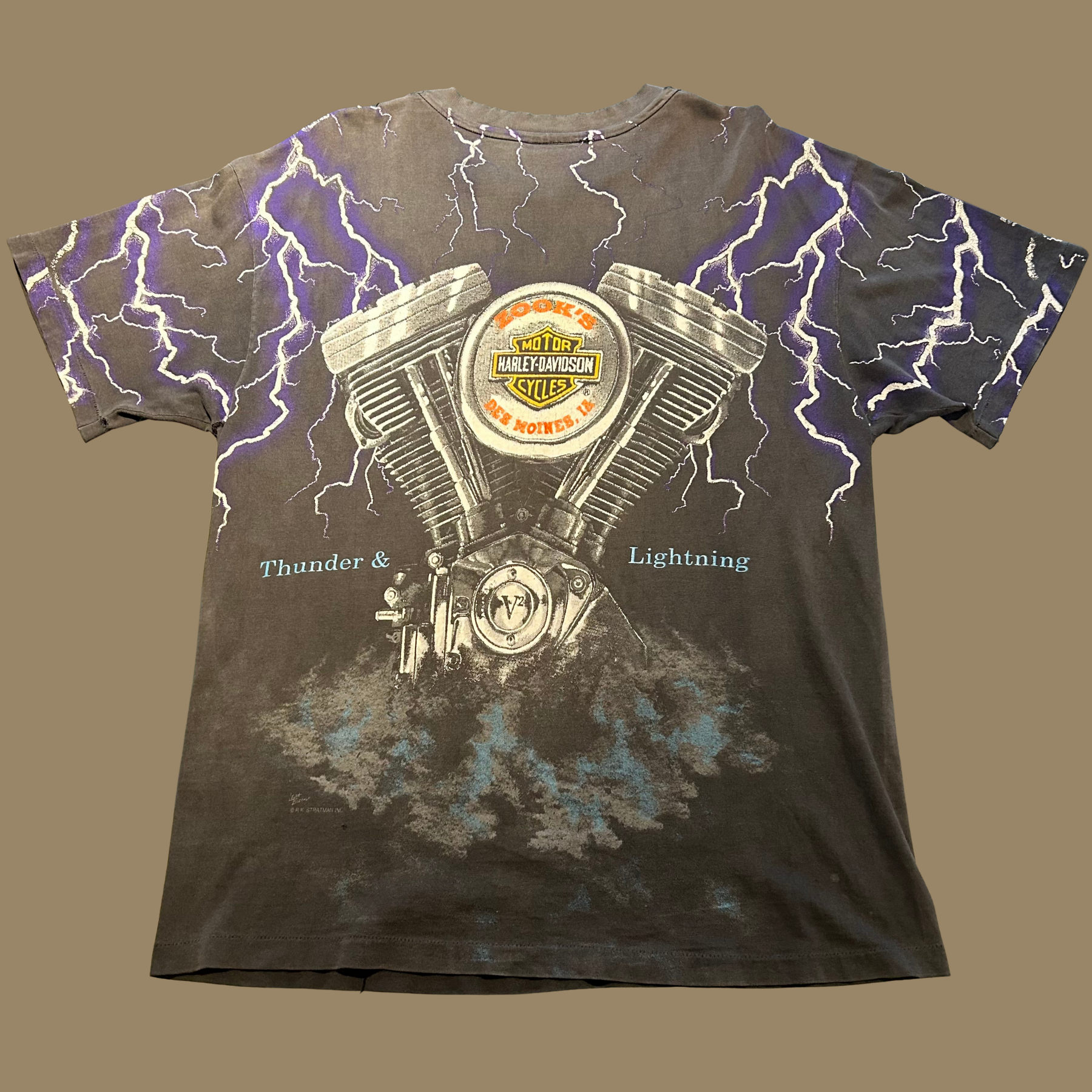 90s Faded Harley Davidson Thunder & Lightning Shirt - L/XL