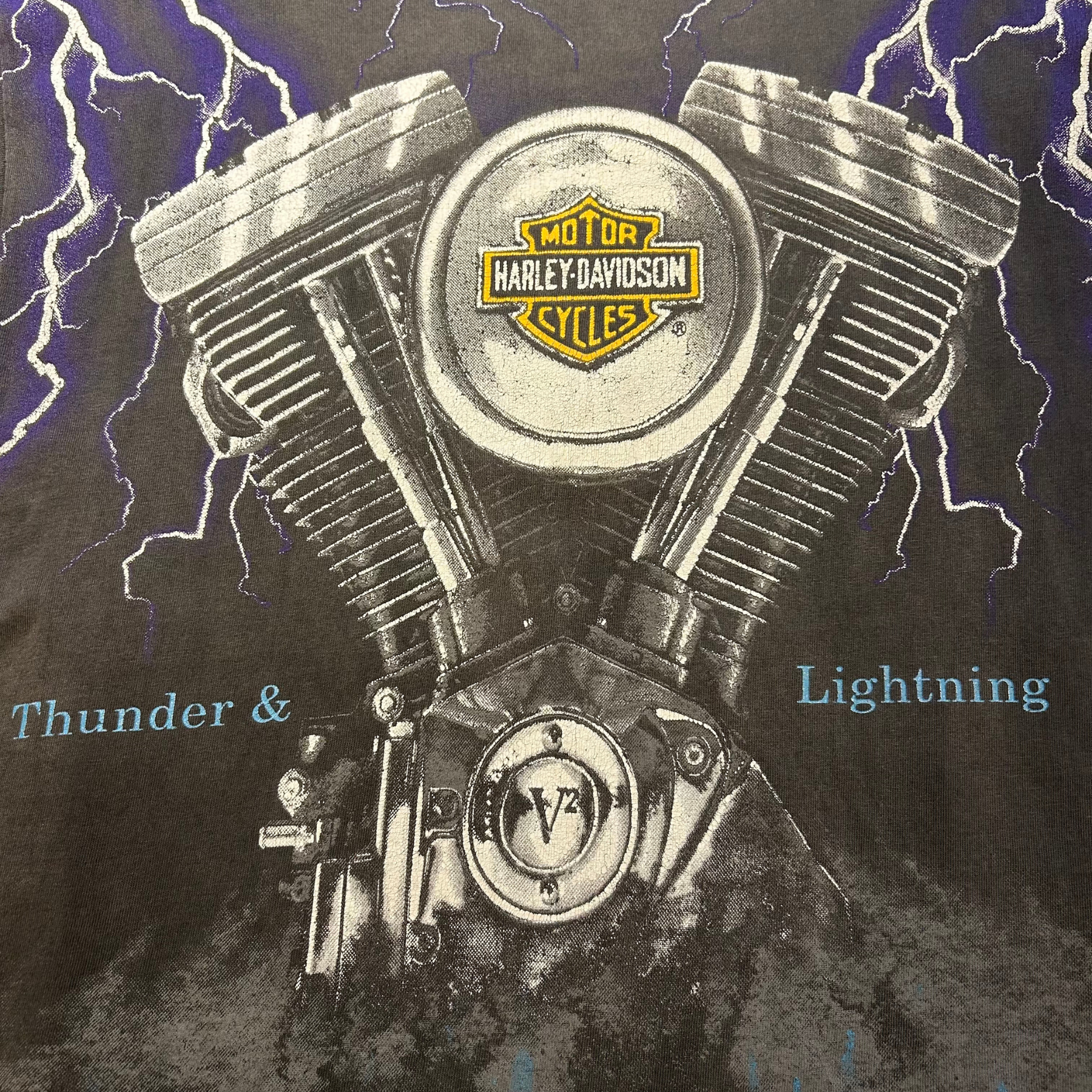 90s Faded Harley Davidson Thunder & Lightning Shirt - L/XL