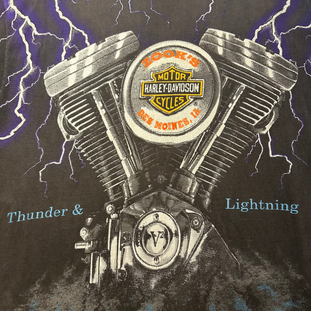 90s Faded Harley Davidson Thunder & Lightning Shirt - L/XL