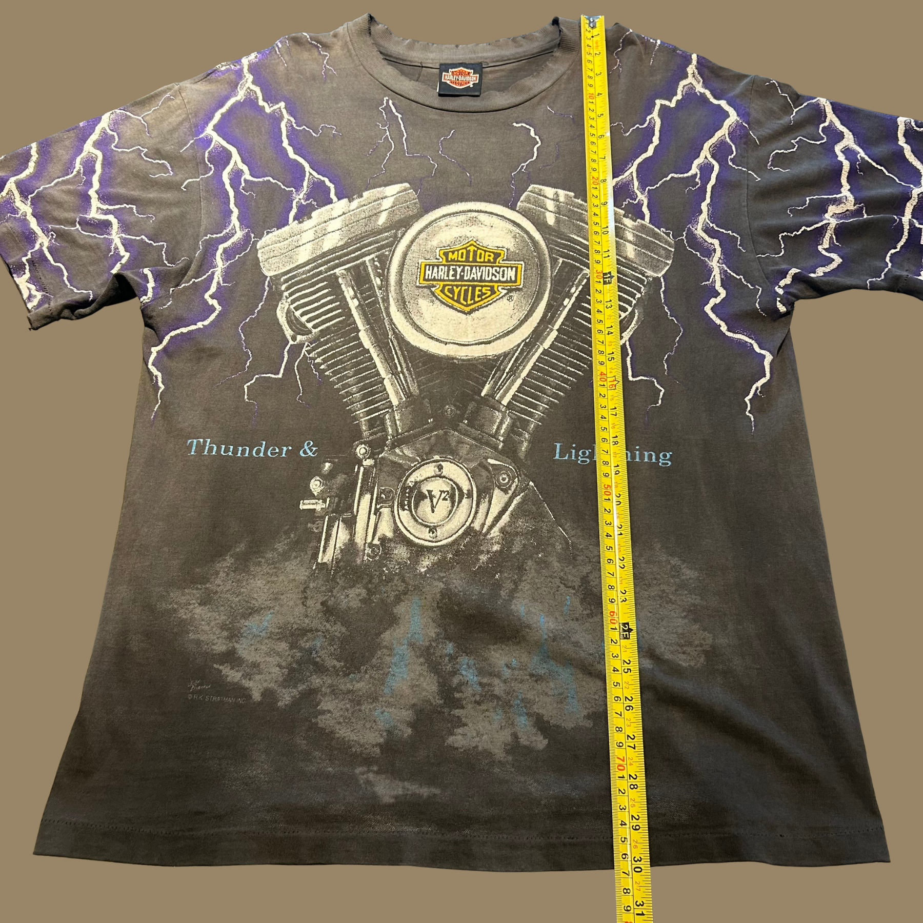 90s Faded Harley Davidson Thunder & Lightning Shirt - L/XL