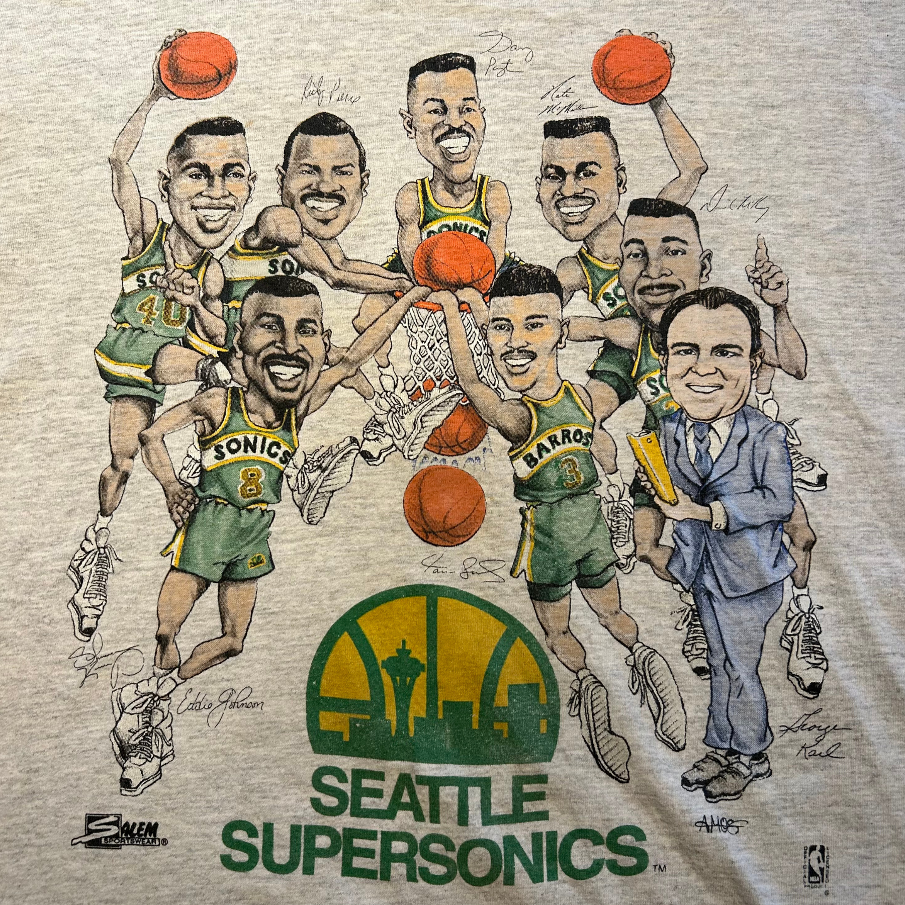 90s Seattle Supersonics Caricature Shirt - M/L