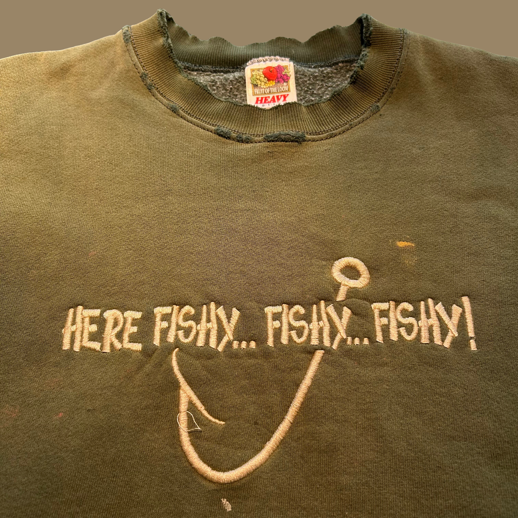 90s Sunfaded Distressed Fishing Sweatshirt - L/XL